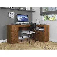 Mesa para Computador PC Job Canto 2 Portas 3 Gavetas 100% BP Caemmun - Branco com Jatoba