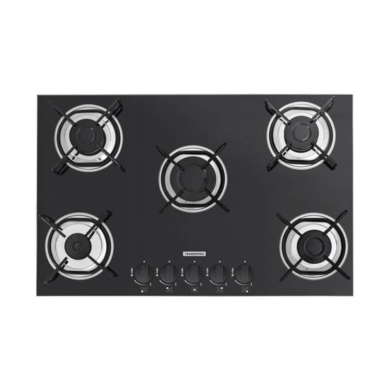 Cooktop Tramontina Glass Brasil 5GG 70 a Gás Preto com 5 Queimadores da Linha Standard