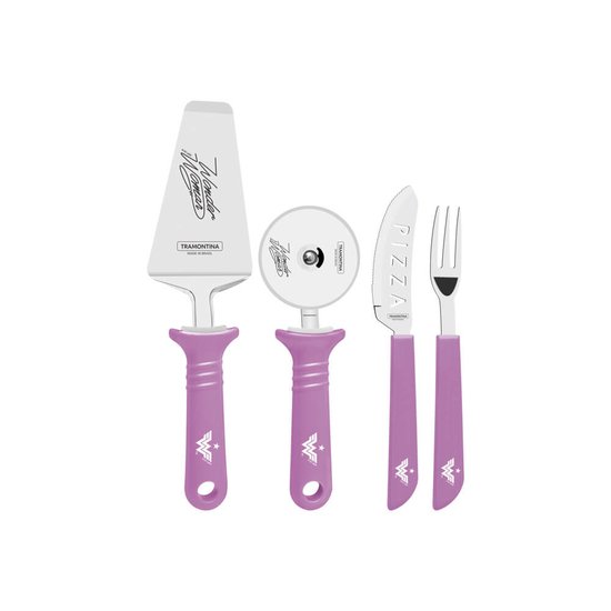Jogo de Pizza Tramontina Mulher-Maravilha Aço Inox 14 Peças