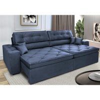 Sofá Retrátil e Reclinável 2,92m com Molas Cama inBox Estilo Suede Velusoft Azul