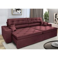 Sofá Retrátil e Reclinável 2,32m com Molas Cama inBox Estilo Suede Velusoft Vinho