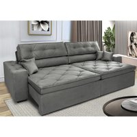 Sofá Retrátil e Reclinável 2,52m com Molas Cama inBox Estilo Suede Velusoft Cinza