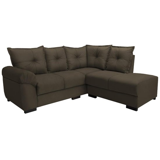 Sofá de Canto 5 Lugares com Chaise Cordoba Cama inBox 2,00x1,80m Suede Café