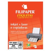 Etiqueta FP 6081 Inkjet+Laser, 25,4 X 101,6 mm, 200 Etiquetas, 10 Folhas, Filipaper - 04424