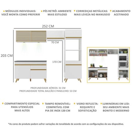 Cozinha Compacta 4 peças com Leds MP2017 Veneza Up Multimóveis Branca