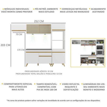 Cozinha Compacta 4 peças com Leds MP2016 Veneza Up Multimóveis Branca