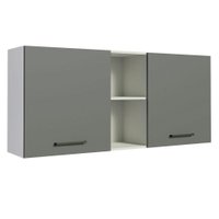 Armário de Cozinha Aéreo 150 cm 2 Portas e 2 Nichos Branco/Cinza Agata Madesa