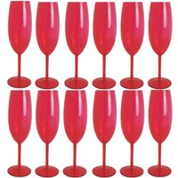 Conjunto De 12 Taças Para Espumante Champagne 280ml Poliestireno Vermelho Translúcido Ou