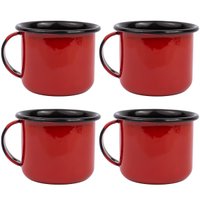 Jogo 4 Canecas Esmaltadas Retrô Vermelhas 90ml Xícaras Ágata Para Café Chá