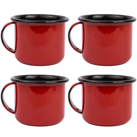Jogo 4 Canecas Esmaltadas Retrô Vermelhas 90ml Xícaras Ágata Para Café Chá