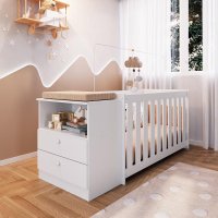 Conjunto Kit Berço Regulagem Cômoda 2 gavetas Infantil Bebê Branco Aconchego Completa