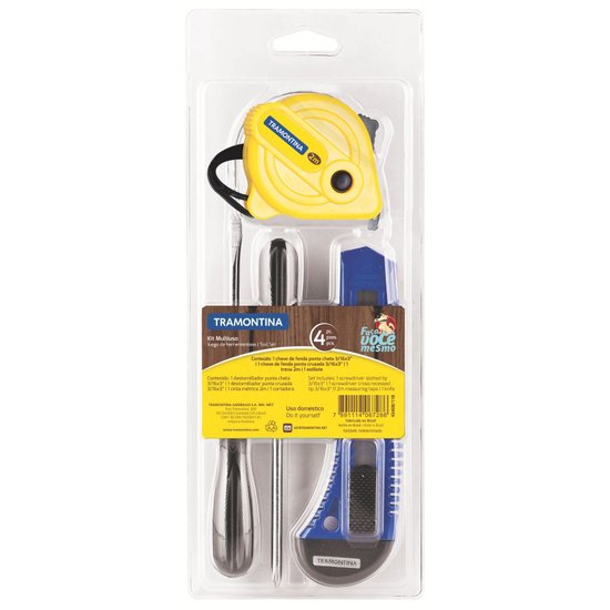 Kit de Ferramentas Tramontina com Trena Chaves de Fenda e Estilete para Uso Doméstico 4 Peças