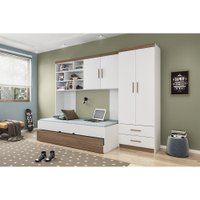 Quarto Modulado Infantil 4 Peças Com Cama Auxiliar Chiara Phoenix - Branco/Amadeirado