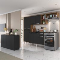 Cozinha Completa c/ Buffet/Aparador Paris Multimóveis MP2043 Madeirada/Preta