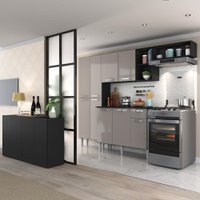 Cozinha Completa c/ Buffet/Aparador Paris Multimóveis MP2043 Preta/Lacca Fumê