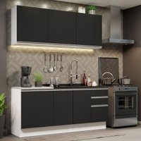 Cozinha Completa Madesa Glamy 180005 com Armário e Balcão (Sem Tampo e Pia) - Branco/Preto