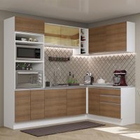 Cozinha Completa de Canto Madesa Glamy 399002 com Armário e Balcão (Sem Tampo e Pia) - Branco/Rustic