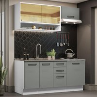 Cozinha Completa Madesa Agata 180004 com Armário e Balcão (Sem Tampo e Pia) - Branco/Cinza