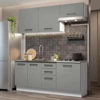 Cozinha Completa Madesa Agata 180003 com Armário e Balcão (Sem Tampo e Pia) - Branco/Cinza