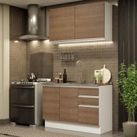 Cozinha Compacta Madesa Glamy 120003 com Armário e Balcão (Sem Tampo e Pia) - Branco/Rustic
