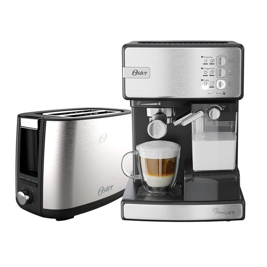 Kit Inox Cafeteira Espresso Nova Primalatte e Torradeira Oster - 110V