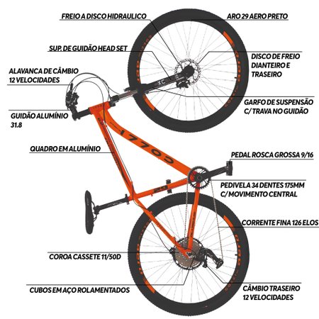 Bicicleta Colli MTB Aro 29 Freio a Disco Hidráulicos 12 Velocidades Colli Bike - Laranja/Preto