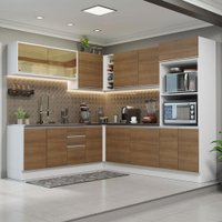 Cozinha Completa de Canto 100% MDF Madesa Acordes 459001 com Armário e Balcão - Branco/Rustic