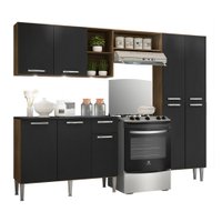 Cozinha Compacta Multimóveis Pequim FG3413 com 3 Leds Armário e Balcão Madeirada/Preta