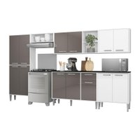 Cozinha Compacta Multimóveis Xangai Jazz FG3281 com Armário e Balcão Branca/Lacca Fumê