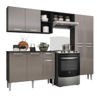 Cozinha Compacta Multimóveis Pequim Up FG2999 com Armário e Balcão Preta/Lacca Fumê