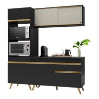 Cozinha Compacta Multimóveis Veneza GB FG3695 com Armário e Balcão Preta