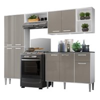 Cozinha Compacta Multimóveis Xangai FG3415  com 3 Leds Armário e Balcão Branca/Lacca Fumê