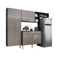 Cozinha Compacta Multimóveis Pequim Sun FG3000 com Armário e Balcão Preta/Lacca Fumê