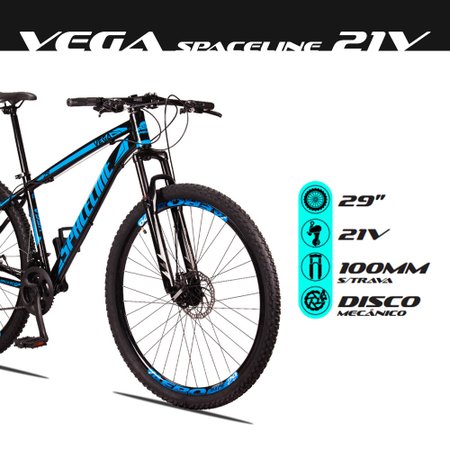 Bicicleta Vega Aro 29 Quadro 21 Alumínio 21v Shimano Freio Disco Mecânico Preto Azul - Spaceline
