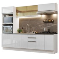 Cozinha Completa 100% MDF Madesa Acordes 270007 com Armário e Balcão - Frentes Branco Brilho