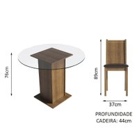 Conjunto Sala de Jantar Madesa Débora Mesa Tampo de Vidro Redondo 4 Cadeiras - Rustic/Preto