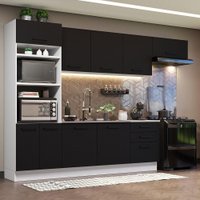 Cozinha Completa Madesa Agata 330001 com Armário e Balcão (Sem Tampo e Pia) - Branco/Preto