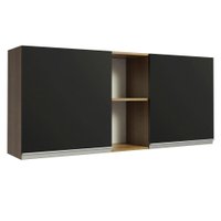 Armário de Cozinha Aéreo 150 cm 2 Portas e 2 Nichos Rustic/Preto Glamy Madesa