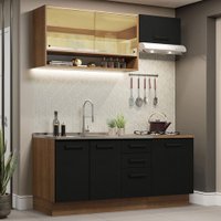 Cozinha Completa Madesa Agata 180004 com Armário e Balcão (Sem Tampo e Pia) - Rustic/Preto