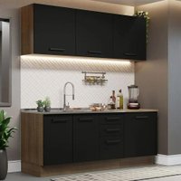 Cozinha Completa Madesa Agata 180001 com Armário e Balcão (Sem Tampo e Pia) - Rustic/Preto