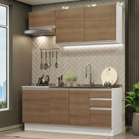 Cozinha Completa Madesa Glamy 180007 com Armário e Balcão (Sem Tampo e Pia) - Branco/Rustic