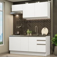 Cozinha Completa Madesa Glamy 180007 com Armário e Balcão (Sem Tampo e Pia) - Branco