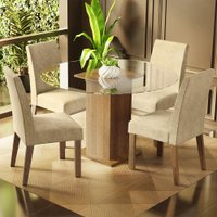 Conjunto Sala de Jantar Madesa Maria Mesa Tampo de Vidro Redondo com 4 Cadeiras - Rustic/Imperial