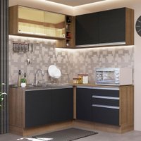Cozinha Completa de Canto Madesa Glamy 329002 com Armário e Balcão (Sem Tampo e Pia) - Rustic/Preto