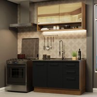 Cozinha Compacta Madesa Agata 120002 com Armário e Balcão (Sem Tampo e Pia) - Rustic/Preto