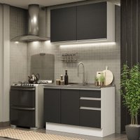 Cozinha Compacta Madesa Glamy 120003 com Armário e Balcão (Sem Tampo e Pia) - Branco/Preto