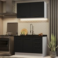 Cozinha Compacta Madesa Agata 120001 com Armário e Balcão (Sem Tampo e Pia) - Branco/Preto