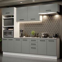Cozinha Completa Madesa Agata 270002 com Armário e Balcão (Com Tampo) - Branco/Cinza
