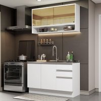 Cozinha Compacta Madesa Glamy 120002 com Armário e Balcão (Sem Tampo e Pia) - Branco