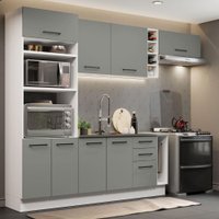 Cozinha Completa Madesa Agata 290003 com Armário e Balcão (Sem Tampo e Pia) - Branco/Cinza